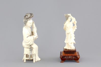 Four fine Chinese carved ivory figures, 19th and early 20th C.