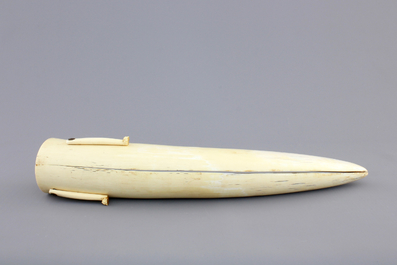 A highly unusual Indian carved open-folding ivory tusk, 19th C.