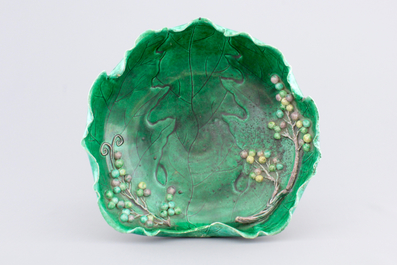 A Chinese porcelain leaf-shaped bowl and an inkstone in case, inscribed, 19th C.