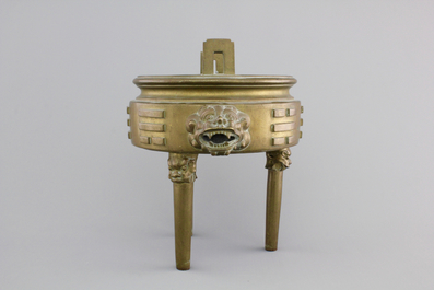 A Chinese bronze tripod incense burner with trigrams, 18/19th C.