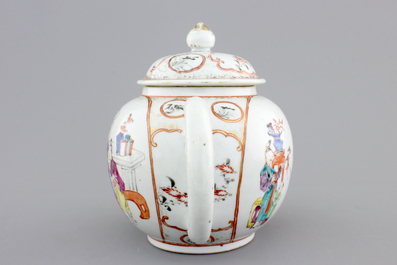 A Chinese export porcelain mandarin pattern teapot, 18th C.