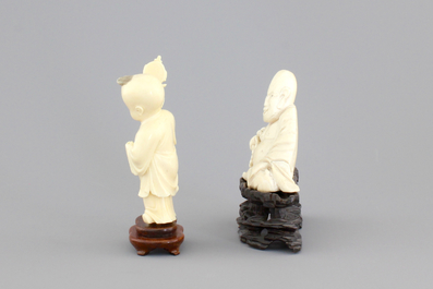 Four fine Chinese carved ivory figures, 19th and early 20th C.