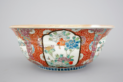 A large Japanese Arita bowl, a large dish and two plates, 19th C.