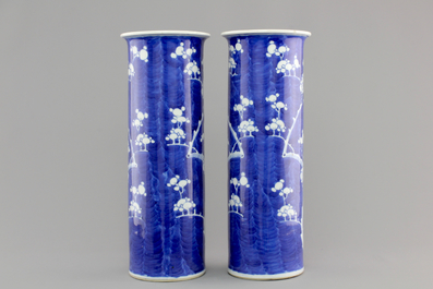 A pair of blue and white Chinese vases with prunus decoration, 19th C.
