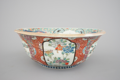 A large Japanese Arita bowl, a large dish and two plates, 19th C.