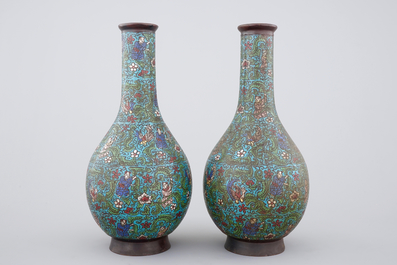 Two Chinese cloisonne bottle-shaped vases, 18/19th C.