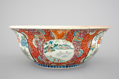 A large Japanese Arita bowl, a large dish and two plates, 19th C.