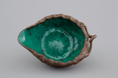 A Chinese enameled yixing stoneware cup and saucer, 19/20th C.