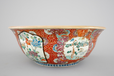 A large Japanese Arita bowl, a large dish and two plates, 19th C.