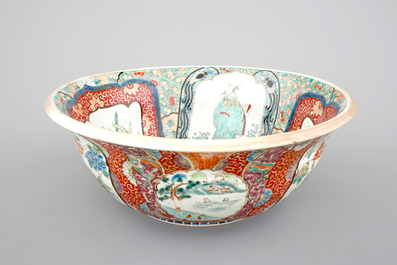 A large Japanese Arita bowl, a large dish and two plates, 19th C.