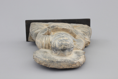 A gray schist figure of a seated Buddha, Gandhara, prob. 2nd/3rd C.