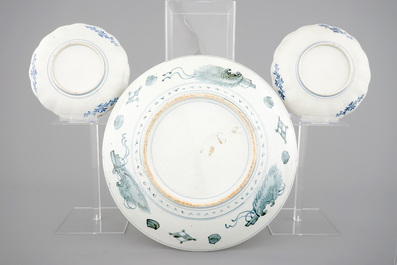 A large Japanese Arita bowl, a large dish and two plates, 19th C.