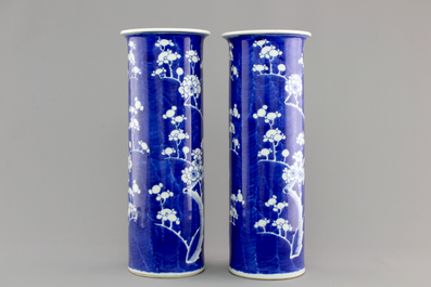 A pair of blue and white Chinese vases with prunus decoration, 19th C.