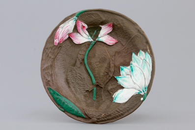 A Chinese enameled yixing stoneware cup and saucer, 19/20th C.