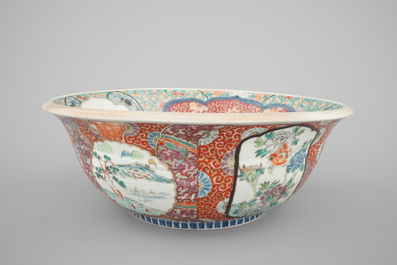 A large Japanese Arita bowl, a large dish and two plates, 19th C.