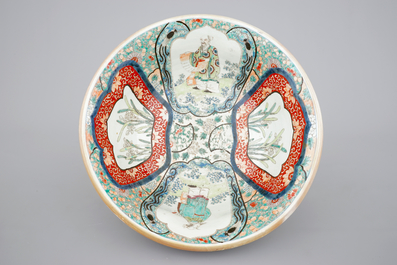 A large Japanese Arita bowl, a large dish and two plates, 19th C.