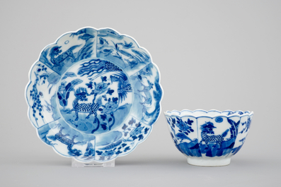 A set of 6 Chinese blue and white cups and saucers, Kangxi, ca. 1700