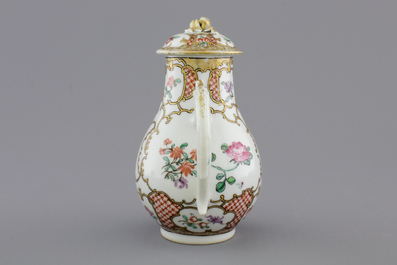 A Chinese export porcelain jug and cover with matching saucer, 18th C.