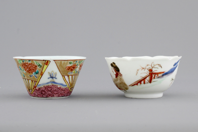 Two Chinese famille rose export porcelain cups and saucers, Yongzheng-Qianlong, 18th C.