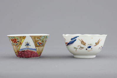 Two Chinese famille rose export porcelain cups and saucers, Yongzheng-Qianlong, 18th C.