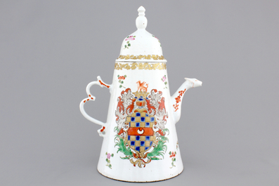 A rare Chinese armorial coffee pot with cover, arms of Clifford, 18th C.