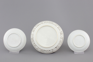 Three Chinese porcelain famille rose cups and saucers, Yongzheng-Qianlong, 18th C.