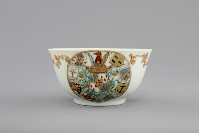 A Chinese porcelain armorial cup and saucer with Van Reverhorst coat of arms, Qianlong, ca. 1745