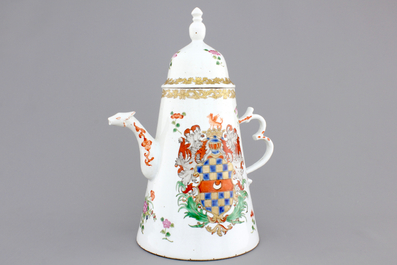 A rare Chinese armorial coffee pot with cover, arms of Clifford, 18th C.