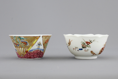 Two Chinese famille rose export porcelain cups and saucers, Yongzheng-Qianlong, 18th C.