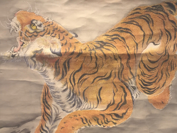 A large Chinese scroll painting of a tiger, 19/20th C.