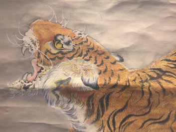 A large Chinese scroll painting of a tiger, 19/20th C.