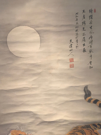 A large Chinese scroll painting of a tiger, 19/20th C.