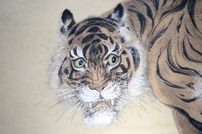 A large Chinese scroll painting of a tiger, 19/20th C.