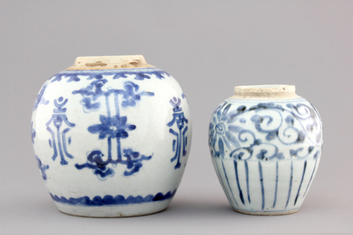 Two Chinese blue and white ginger jars, one Kangxi, one Ming Dynasty