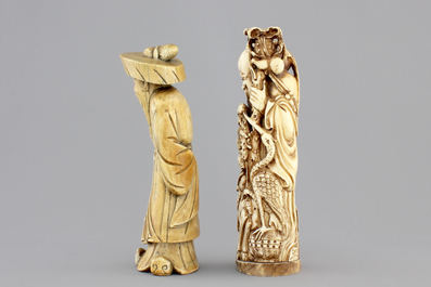 Two Chinese carved ivory figures, one of Shou Lao, 19th C.