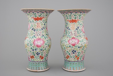 A pair of Chinese famille rose yenyen vases, 19th C.