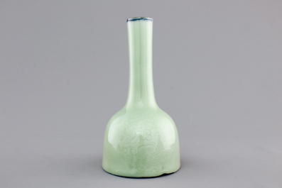 A Chinese mallet-shaped celadon vase with anhua decoration, 18th C.