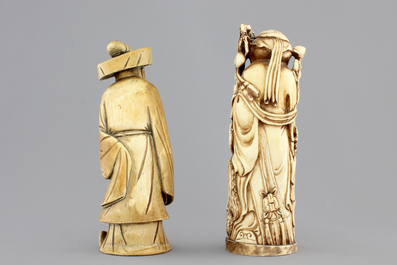 Two Chinese carved ivory figures, one of Shou Lao, 19th C.