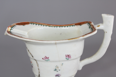 Three Chinese export porcelain tea caddies and three helmet-shaped jugs, Yongzheng-Qianlong, 18th C.