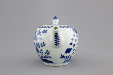 A Chinese porcelain blue and white teapot and cover, Kangxi