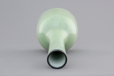 A Chinese mallet-shaped celadon vase with anhua decoration, 18th C.