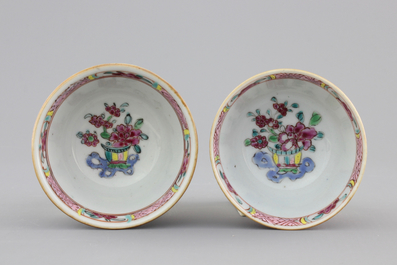 A collection of fine Chinese famille rose porcelain cups and saucers, Yongzheng-Qianlong, 18th C.