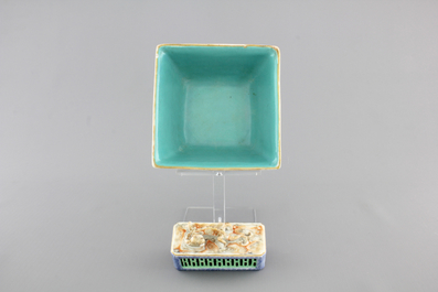 A Chinese famille rose square bowl and reticulated box, 19/20th C.