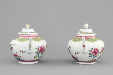 A pair of Chinese porcelain famille rose teapots with cockerels, Yongzheng, 1722-1735