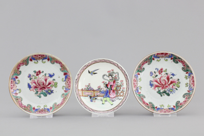 A collection of fine Chinese famille rose porcelain cups and saucers, Yongzheng-Qianlong, 18th C.