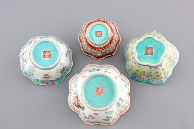 A set of eight Chinese porcelain bowls, with a nesting set of 3 with trigrams, 19th C.