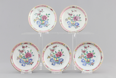 A collection of fine Chinese famille rose porcelain cups and saucers, Yongzheng-Qianlong, 18th C.