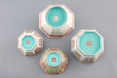 A set of eight Chinese porcelain bowls, with a nesting set of 3 with trigrams, 19th C.