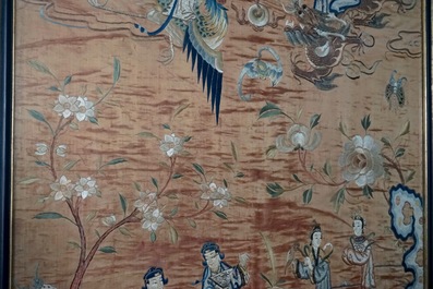 A framed Chinese silk embroidery, 19th C.