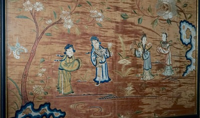 A framed Chinese silk embroidery, 19th C.